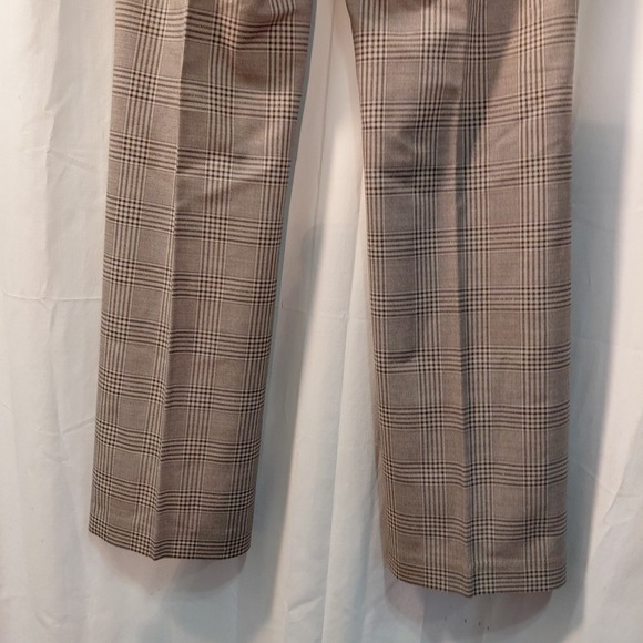 EXPRESS size 6 Brown Plaid Stretch EDITOR Wide Leg Flare Dress Pants Gold Thread - Picture 6 of 12